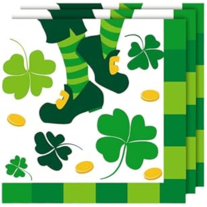 PACK OF 16 GREEN & WHITE ST. PATRICK'S DAY CLOVER NAPKINS PARTY DECORATION IRISH HOLIDAY